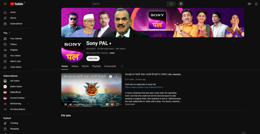 Sony Pal YouTube Channel
