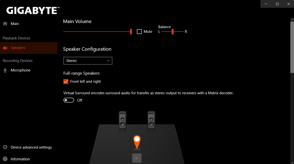 Realtek Audio Console, Speaker/Headphone Section